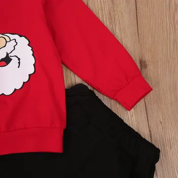 Xmas Børn Drenge 2T-7T Sæt Tøj Tegnefilm Santa Print Pullover, langærmet Sweatshirt Toppe, Bukser 2stk