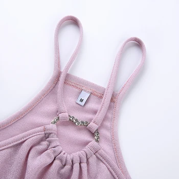 HEYounGIRL Backless Pink Sød Afgrøde Top Shirt Uden Ærmer Tank Tops Kvinder Sommeren Lurex Sexet Trænings-Og Halterneck Vest Koreanske Streetwear