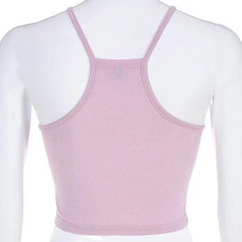 HEYounGIRL Backless Pink Sød Afgrøde Top Shirt Uden Ærmer Tank Tops Kvinder Sommeren Lurex Sexet Trænings-Og Halterneck Vest Koreanske Streetwear