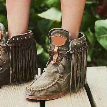 Lapolaka 2020 Nye Ankomst Stor Størrelse 43 Personalegoder Mode Støvler Kvindelige Snøre Flad Hæl Komfortabel Western Støvler Kvinde Sko