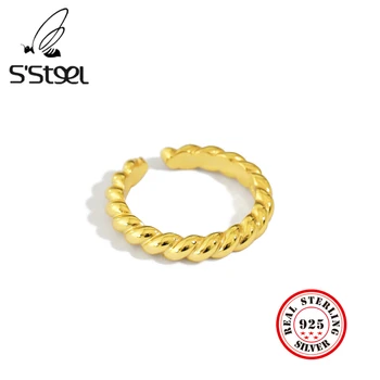 S'STEEL koreanske Ringe 925 Sterling Sølv For Kvinder Minimalistisk Twist Guld Åbning Ring Anillos De Plata 925 De Ley Mujer Smykker