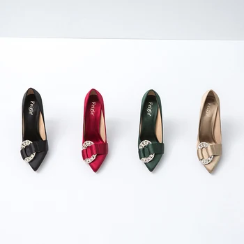 2019 mode Rhinestone spænde spids tå kvinder sko klassiske højhælede sko stor størrelse pumps sko til kvinder, tynde hæle