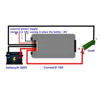 DC Multimeter 0-200V 0-10A Batteri Tester Voltmeter Amperemeter Strøm Spænding Strøm Impedans og Kapacitet Energi Tiden Meter Skærm