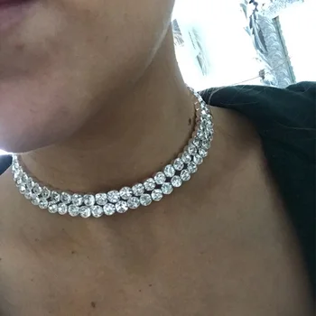 2 Rækker Store Krystal Chokers Halskæder til Kvinder Forgyldt Sølv Collier Femme Luksus Østrigske Krystal Statement Halskæde