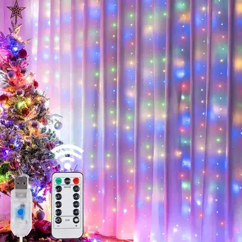 USB Led Curtain String Lys, Flash Eventyr Garland Fjernbetjening til nytår Jul Udendørs Bryllup, Home Decor Icicle Lys