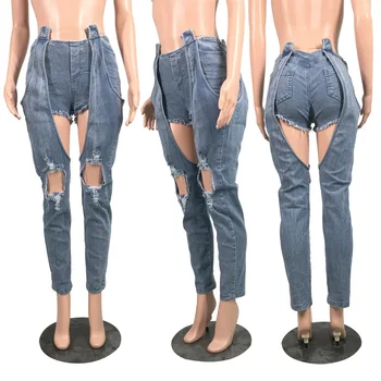 Slank Holow Ud Dekoration Streewear Bukser Til Kvinder Mid Talje Jeans, Casual Design Damer DenimTrousers