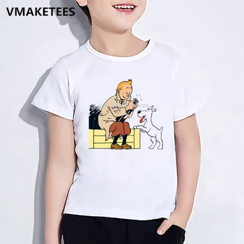 Børn Sommer Korte Ærmer Piger & Drenge Sjove T-shirt Børn TINTIN Tegnefilm Print T-shirt Sød Afslappet Baby Tøj,HKP5500