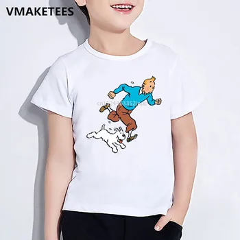 Børn Sommer Korte Ærmer Piger & Drenge Sjove T-shirt Børn TINTIN Tegnefilm Print T-shirt Sød Afslappet Baby Tøj,HKP5500