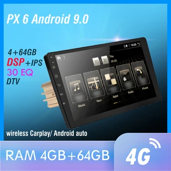 1 din DSP Android 10 PX6 Mms-DVD-Video-Afspiller, GPS-Navigation Bil Radio Stereo Wifi HDMI BT Carplay TV OBD-DAB SWC 4G+64G