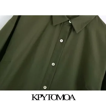 KPYTOMOA Kvinder 2020 Smarte Mode-Knap-op Midi-Plisseret Kjole Vintage Lange Ærmer Ventilationskanaler Kvindelige Kjoler Vestidos Mujer