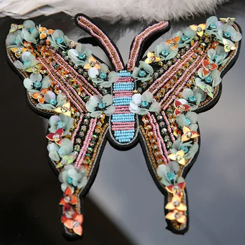 Store sequined butterfly Patch beaded butterfly applique klud med tilbage dekoration af DIY tøj