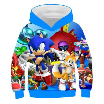100-160 CM Høje Børn Hættetrøjer Efteråret Sonic the Hedgehog Børn Harajuku Tegnefilm Drenge Tøj Sweatshirt Streetwear Baby Toppe