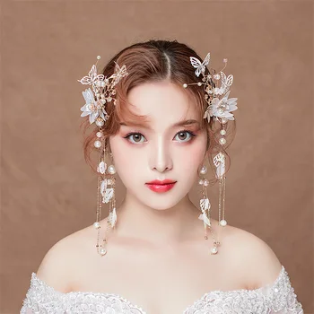 Koreanere brude tiara ultra-fe sød hår hoop øreringe sæt bryllup hår tilbehør