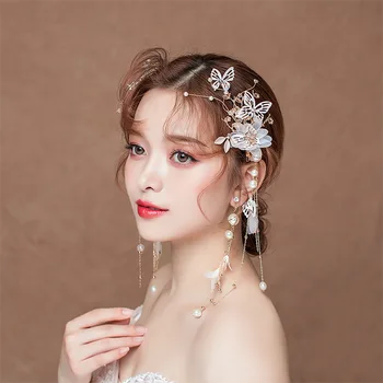 Koreanere brude tiara ultra-fe sød hår hoop øreringe sæt bryllup hår tilbehør