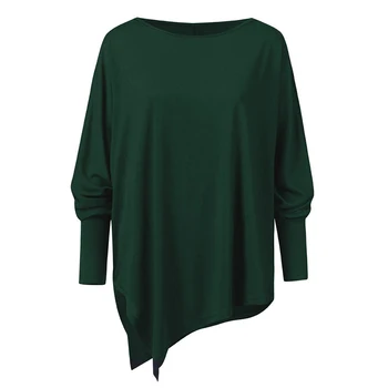 Kvinder Kausale Langærmet Toppe Bomulds Bluse Foråret Falde Løs Lrregular Stor Størrelse Kvindelige Solid Sweatshirt O-Neck Pullover