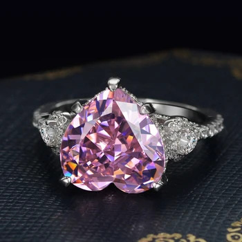 OEVAS Massiv 925 Sterling Sølv, 12*12 mm Pink Hjerte Højt Kulstof Diamant Bryllup Ringe Til Wimen Mousserende Brude Fine Smykker