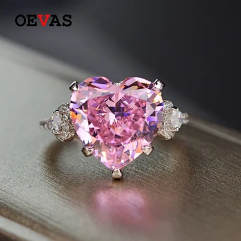 OEVAS Massiv 925 Sterling Sølv, 12*12 mm Pink Hjerte Højt Kulstof Diamant Bryllup Ringe Til Wimen Mousserende Brude Fine Smykker