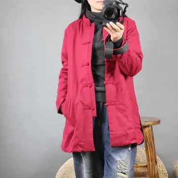 Aransue 2019 Bomuld vinter outwear retro overfrakke 6 farver kinesisk stil bomuld vatteret frakke for kvinder