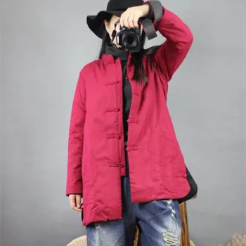 Aransue 2019 Bomuld vinter outwear retro overfrakke 6 farver kinesisk stil bomuld vatteret frakke for kvinder