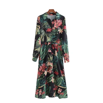 PUWD Vinatge Kvinde Blomst Trykt Vinger Lange Kjole 2021 Forår Mode Kinesisk Stil Kjoler Kvindelige Elegant Smart festkjole