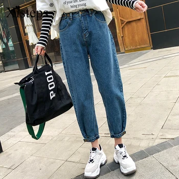 Xisteps Kvinder Jeans Kæreste Løs Bred Ben Daddy Bunden Justerbar Femme Denim Bukser 2020 Nye Efteråret Hvide Streetwear Bukser