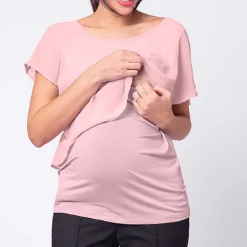 Plus Size Maternity Sygepleje T-shirt Kort Ærme Solid Toppe Til Amning Sommeren Gravide Kvinder Flæser Slim T-shirts #LR1