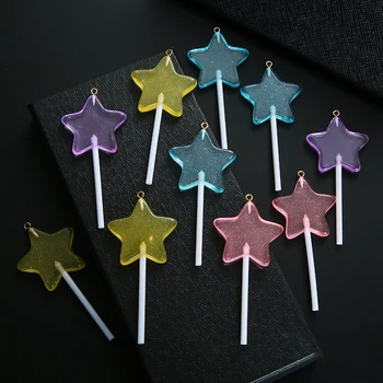 10stk/masse Glimmer Stjerne Lollipops Harpiks Candy Charms DIY Nøglering Halskæde Smykker at Gøre Tilbehør