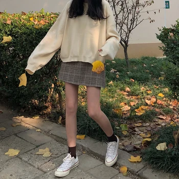 Efteråret 2020 vinter nederdel kvinder bts harajuku kawaii koreansk stil, mode personlighed retro plaid venner, høj talje nederdele til kvinder