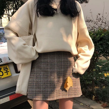 Efteråret 2020 vinter nederdel kvinder bts harajuku kawaii koreansk stil, mode personlighed retro plaid venner, høj talje nederdele til kvinder