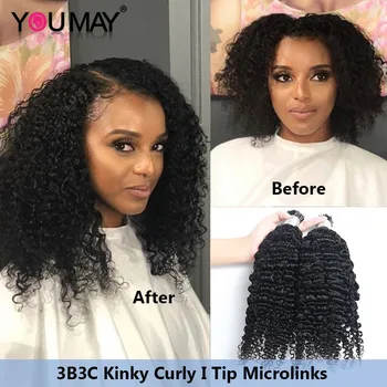Jeg Tip Hair Extensions For Sorte Kvinder Mongolsk Afro Kinky Curly Microlinks Menneskehår Bundter Væve Løs Dukan Jomfru 100 Gram