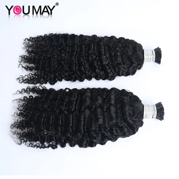 Jeg Tip Hair Extensions For Sorte Kvinder Mongolsk Afro Kinky Curly Microlinks Menneskehår Bundter Væve Løs Dukan Jomfru 100 Gram