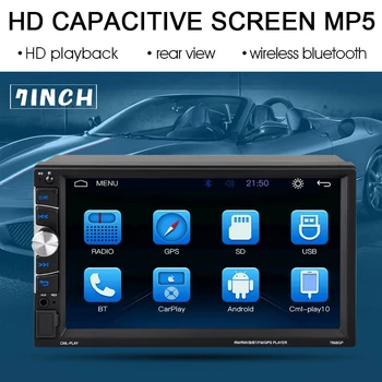 7 tommer Bil Radio For Apple Android MP5/WMA/ APE/ FLAC/ WAV Autoradio Med GPS Carplay HD Touch-Skærm, Bluetooth 2 Din Mirrorlink