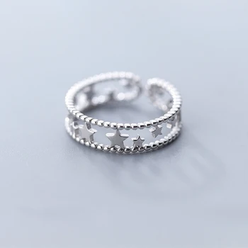 925 Sterling Sølv Stjerne Ringe til Kvinder Justerbar Dobbelt Åbning Engagement Ring Kvindelige Finger Tilbehør, Mode Smykker