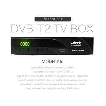 DVB-T2 K6 DVB-T 265 H. HEVC Digital HD Terrestrisk TV-Modtager, Understøtter AC3 Youtube DVB-T2 MPEG-2 TV-Tuner Boks Med LAN RJ45