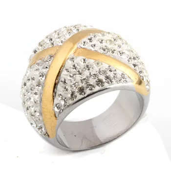 Mode Rustfrit Stål Ring Med Guld Farve X Bling Crystal Smykker Kvinder&Mænd Gave Finger Ringe Til Fest