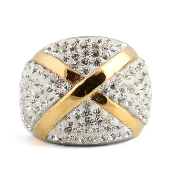 Mode Rustfrit Stål Ring Med Guld Farve X Bling Crystal Smykker Kvinder&Mænd Gave Finger Ringe Til Fest