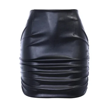 PU Læder Plisseret Nederdel Kvindelige Europæiske og Amerikanske Mode Slank Vilde Tynde Kort Læder Nederdel
