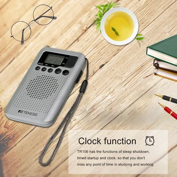 Retekess TR106 Sølv Bærbare FM-AM-Radio med LCD Display Digital Tuning Højttaler Stik til Hovedtelefoner og Støtte Clock-Funktionen