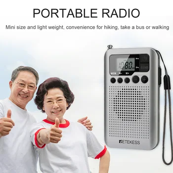 Retekess TR106 Sølv Bærbare FM-AM-Radio med LCD Display Digital Tuning Højttaler Stik til Hovedtelefoner og Støtte Clock-Funktionen