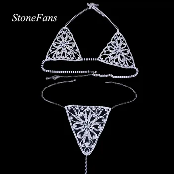 Stonefans Nye Blomst Krystal faldsikringsudstyr Undertøj Kæde til Kvinder, Sexet Satin Bh, Trusser Sæt Valentine Undertøj Smykker