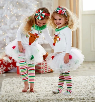 Nye År Kostume Spædbarn Baby Piger Jul Tøj Rensdyr Toppe Tutu Nederdel Bukser Udstyr Xmas kostumer til piger Navidad
