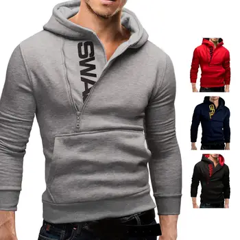 Mænd Hættetrøjer 2021 vinter Mænds Casual Hætteklædte Sweatshirts Breve Udskrive Halv Lynlås Streetwear Lomme Slank Hoody Plus størrelse M-5XL