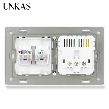 UNKAS Aluminium Panel EU-Standard for Stik Reduceret Med Dobbelt USB-Port + RJ11 Telefon-Stik Og RJ45-Computer med Internet Jack