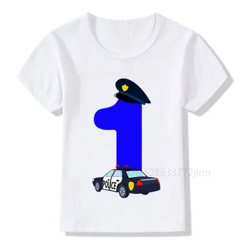 Drenge Politi Bil 1-9 Fødselsdag Antal Print T-Shirt Børn Fødselsdag Dreng Politimand T-shirts Dreng&Pige Sjov Gave Tshirt til Stede