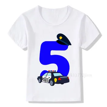 Drenge Politi Bil 1-9 Fødselsdag Antal Print T-Shirt Børn Fødselsdag Dreng Politimand T-shirts Dreng&Pige Sjov Gave Tshirt til Stede