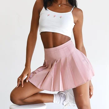 Kvinders Nederdel 2020 Kvindelige Sommeren højtaljede nederdel A-Linje Kvinder Sort Lilla Hvid Pink Plisseret Nederdel Ins Tidevandet Korte Nederdele