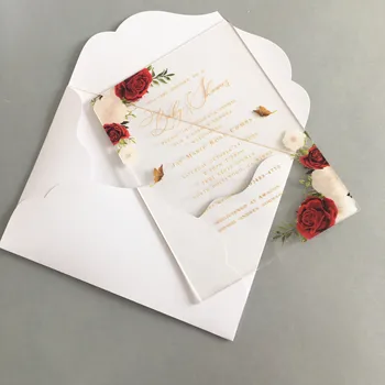 Klar Akryl Invitation-Kort, der 10stk Elegant Vintage Bryllup Blomst Dekoration Lykønskningskort 10stk Brugerdefinerede Service