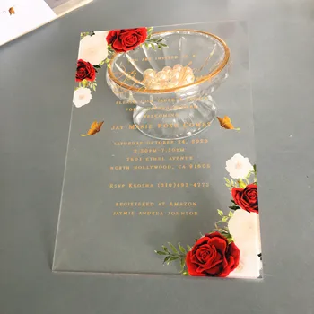 Klar Akryl Invitation-Kort, der 10stk Elegant Vintage Bryllup Blomst Dekoration Lykønskningskort 10stk Brugerdefinerede Service