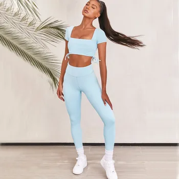 Nye Pad 2STK Yoga-Sæt Kvinder Workout Fitness Trænings-og Korte Ærmer Afgrøde Top Shirt Squat Bevis Høj Talje Bukser, Leggings Trænings-og Passer