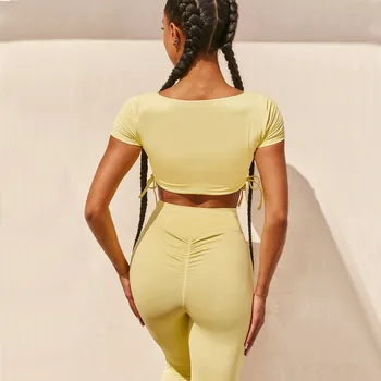 Nye Pad 2STK Yoga-Sæt Kvinder Workout Fitness Trænings-og Korte Ærmer Afgrøde Top Shirt Squat Bevis Høj Talje Bukser, Leggings Trænings-og Passer